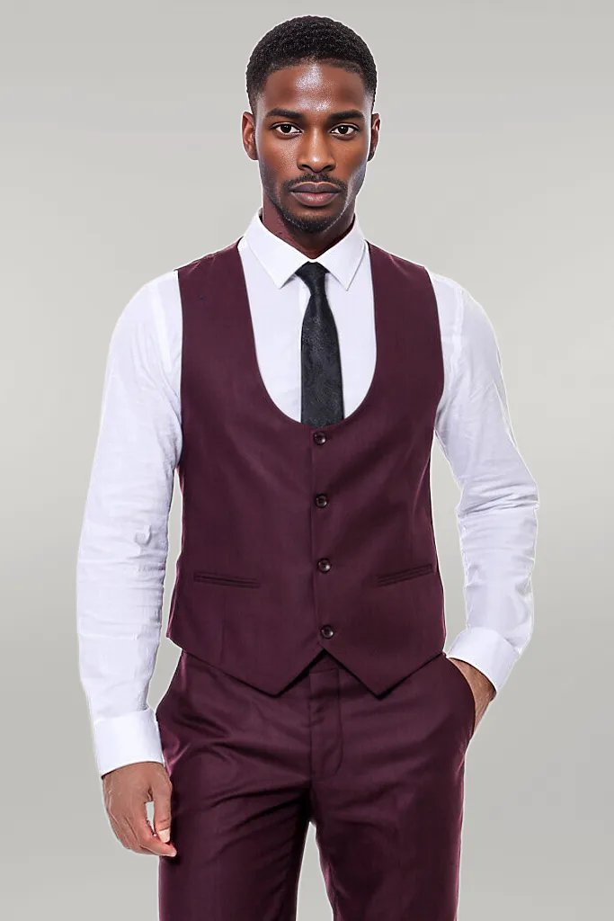 WSS Plain Slim Fit Burgundy Men Suit  - Singen