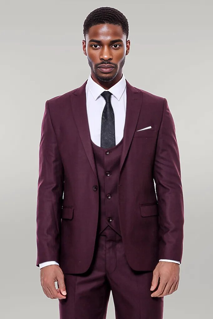 WSS Plain Slim Fit Burgundy Men Suit  - Singen