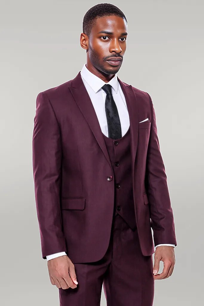 WSS Plain Slim Fit Burgundy Men Suit  - Singen