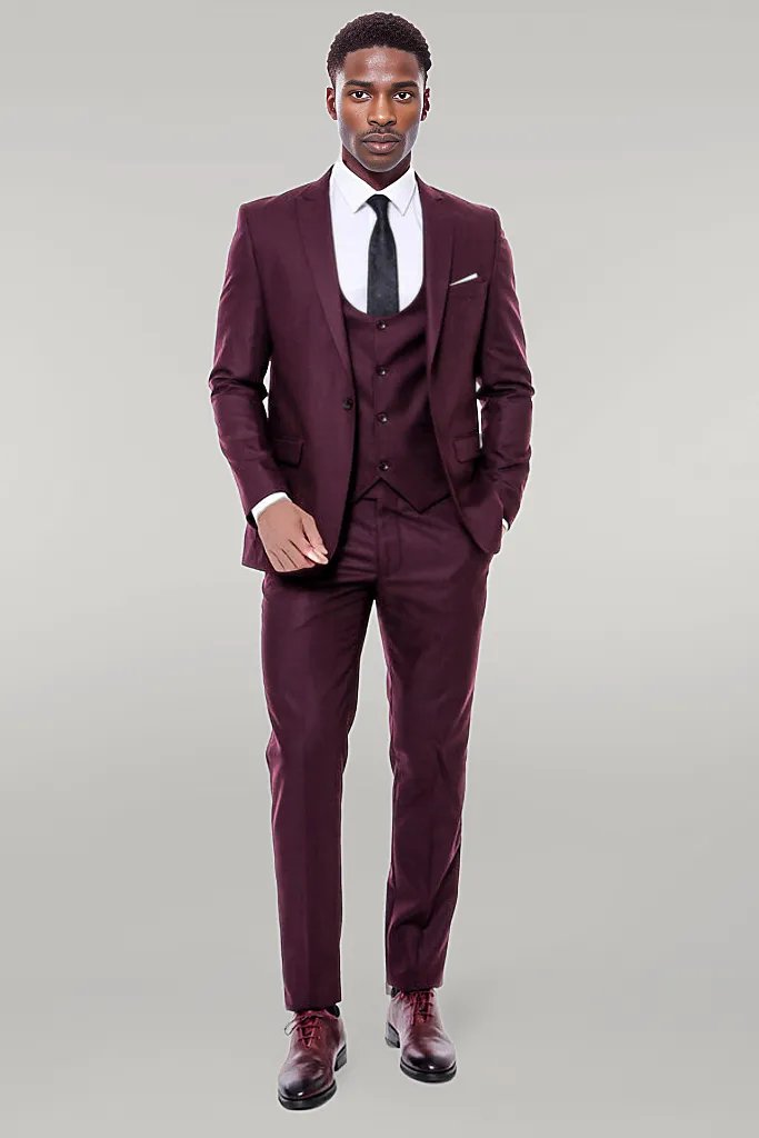 WSS Plain Slim Fit Burgundy Men Suit  - Singen