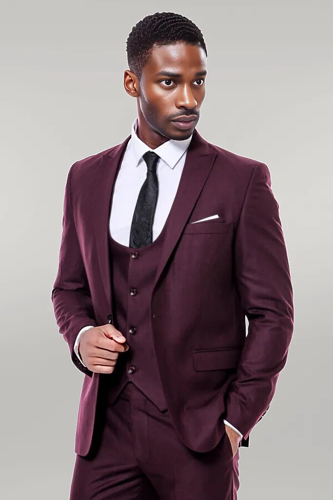 WSS Plain Slim Fit Burgundy Men Suit  - Singen