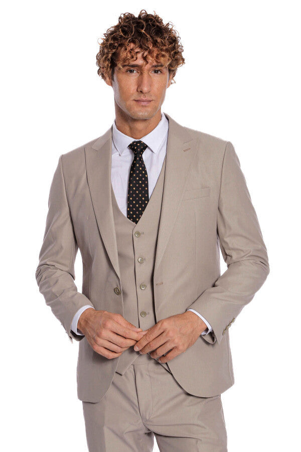 WSS Plain Slim Fit Light Brown Men Suit  - Singen