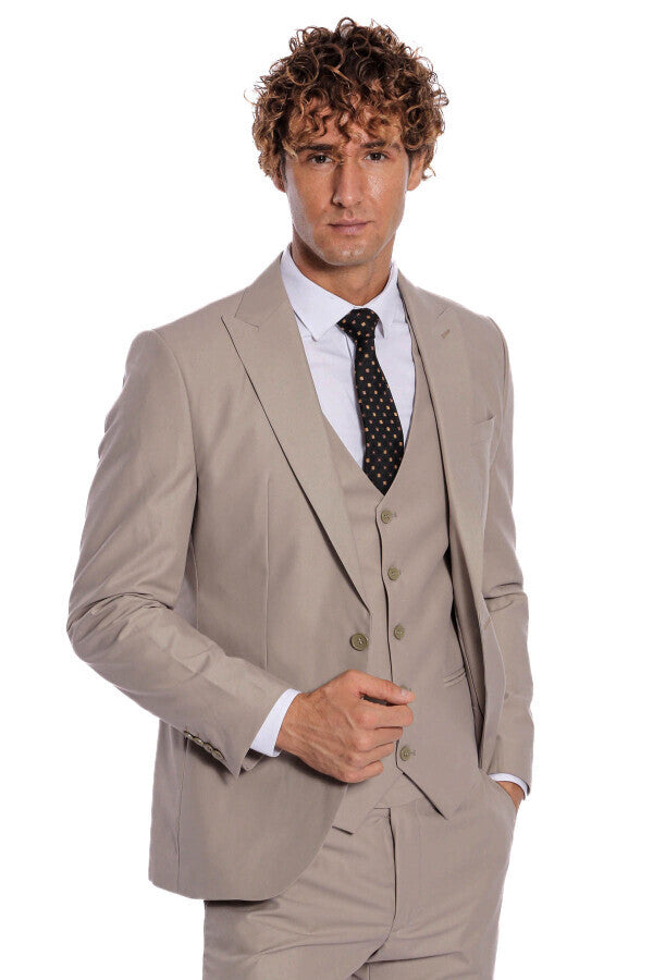 WSS Plain Slim Fit Light Brown Men Suit  - Singen