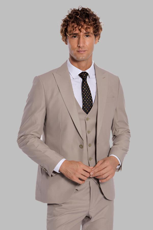 WSS Plain Slim Fit Light Brown Men Suit  - Singen