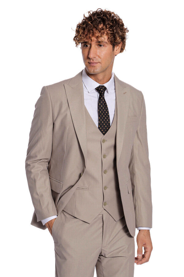 WSS Plain Slim Fit Light Brown Men Suit  - Singen