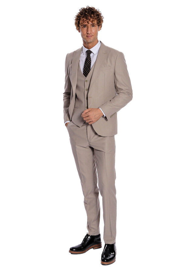 WSS Plain Slim Fit Light Brown Men Suit  - Singen