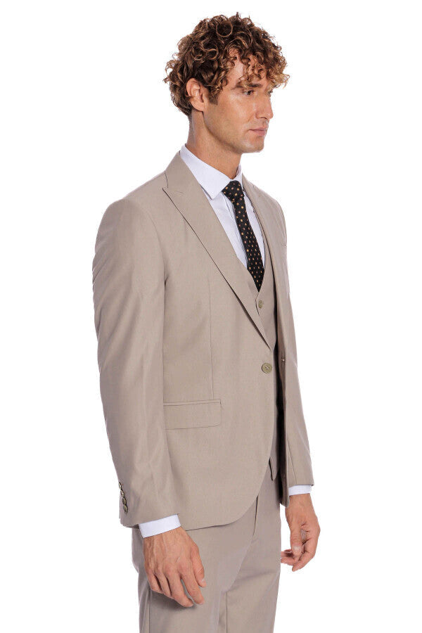 WSS Plain Slim Fit Light Brown Men Suit  - Singen