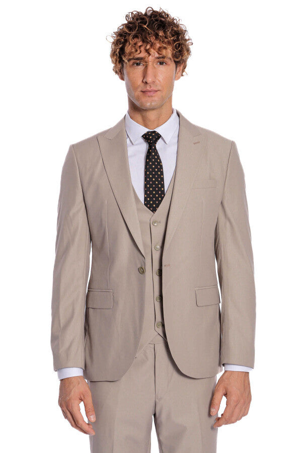 WSS Plain Slim Fit Light Brown Men Suit  - Singen