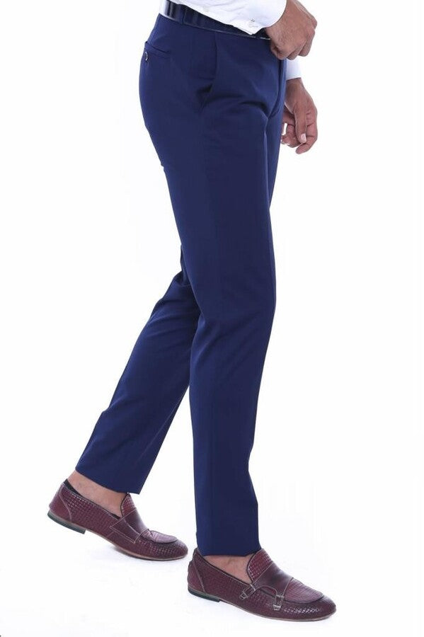 WSS Plain Slim Fit Navy Blue Men Pants  - Singen