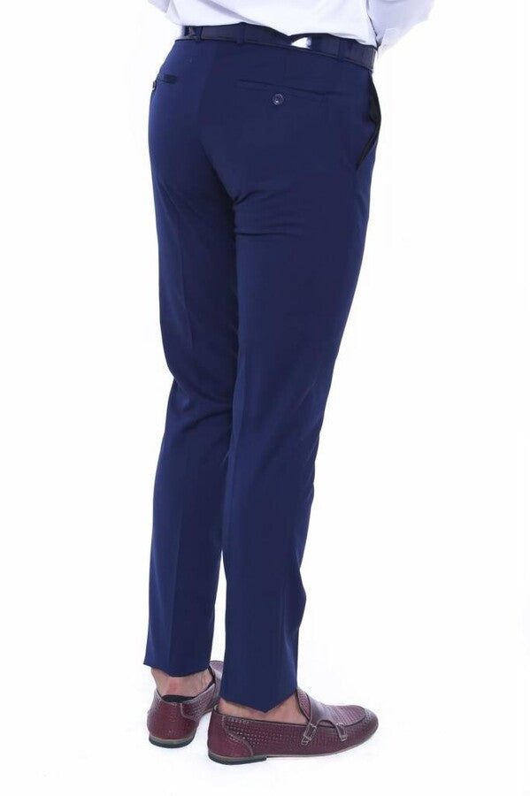 WSS Plain Slim Fit Navy Blue Men Pants  - Singen