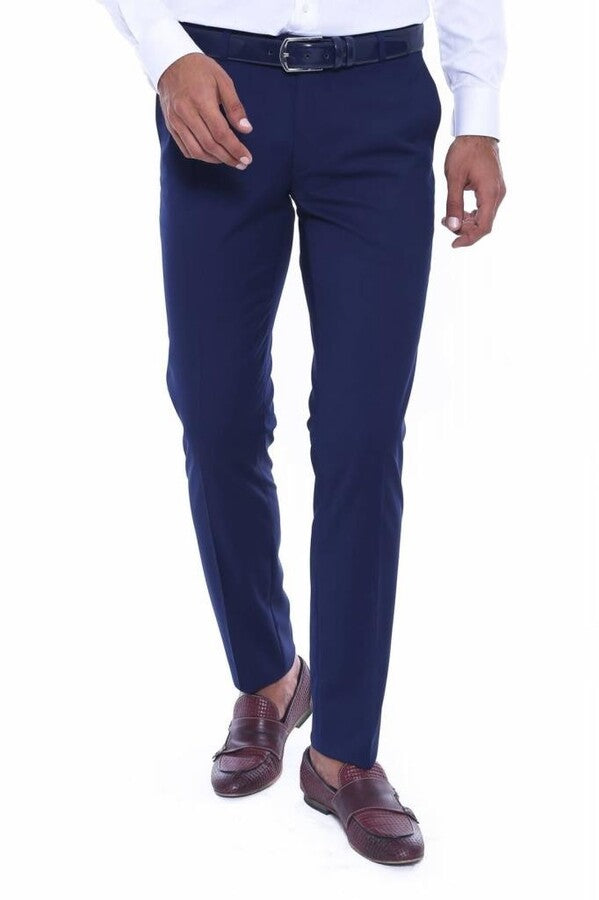 WSS Plain Slim Fit Navy Blue Men Pants  - Singen