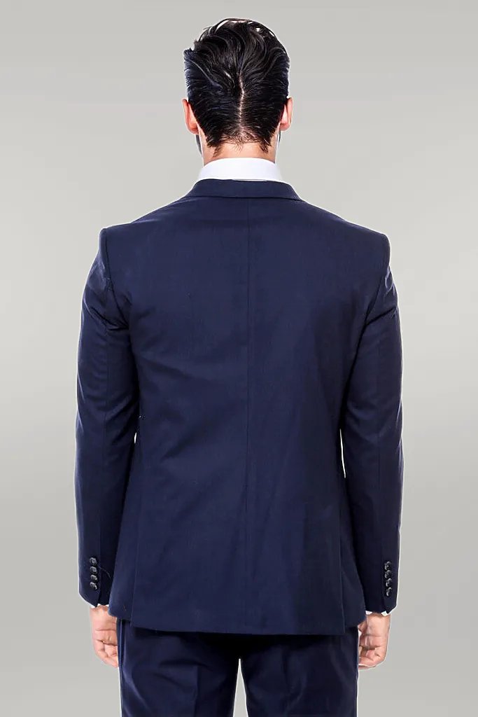 WSS Plain Slim Fit Navy Blue Men Suit  - Singen