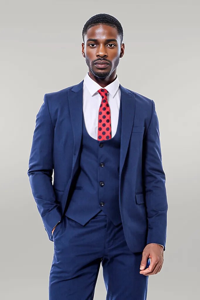 WSS Plain Slim Fit Navy Blue Men Suit  - Singen