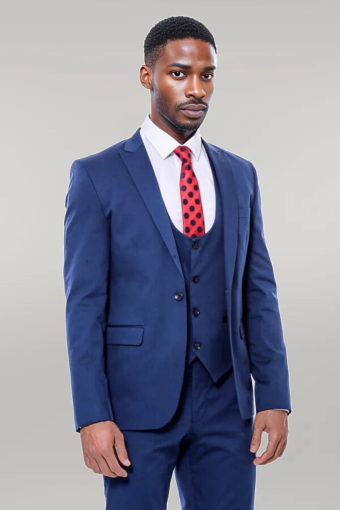 WSS Plain Slim Fit Navy Blue Men Suit  - Singen