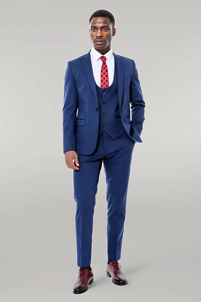 WSS Plain Slim Fit Navy Blue Men Suit  - Singen