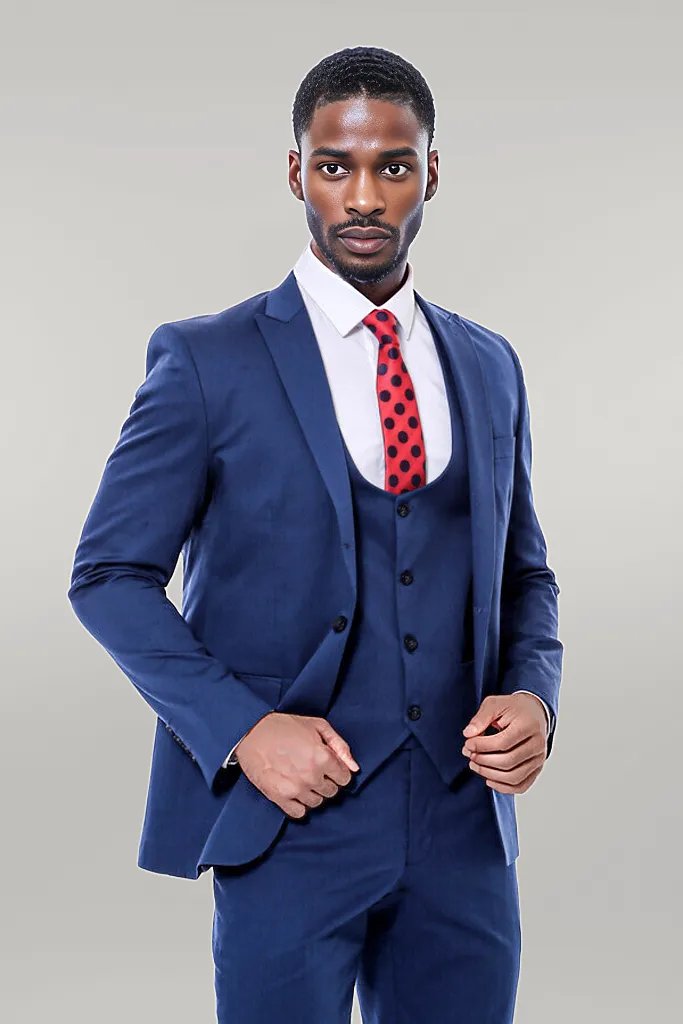 WSS Plain Slim Fit Navy Blue Men Suit  - Singen