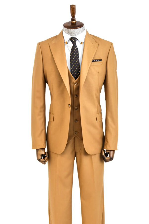 WSS Plain Slim Fit Tan Men Suit  - Singen