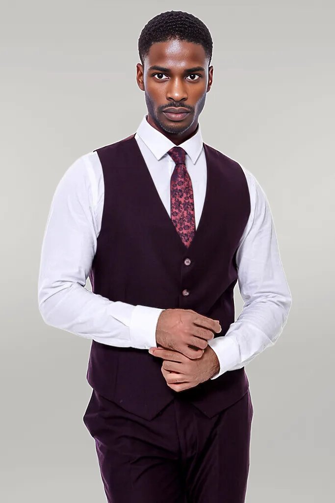 WSS Plain Wide Lapel Burgundy Men Suit  - Singen