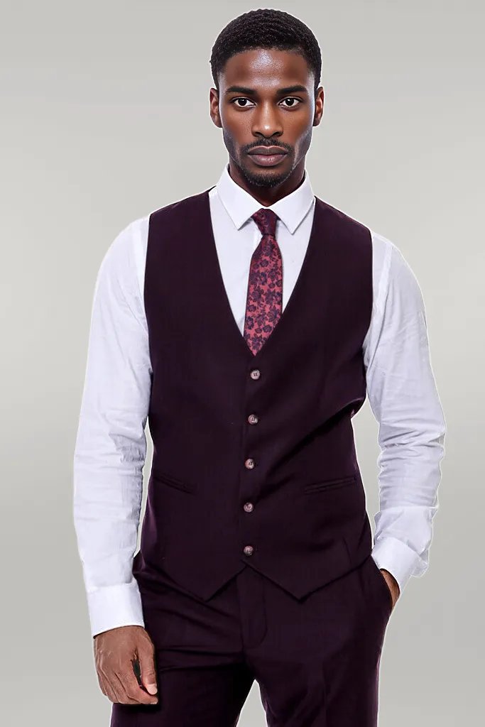 WSS Plain Wide Lapel Burgundy Men Suit  - Singen