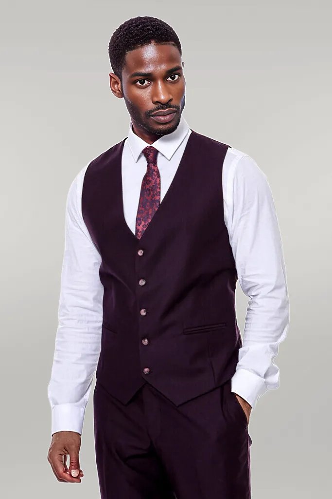 WSS Plain Wide Lapel Burgundy Men Suit  - Singen