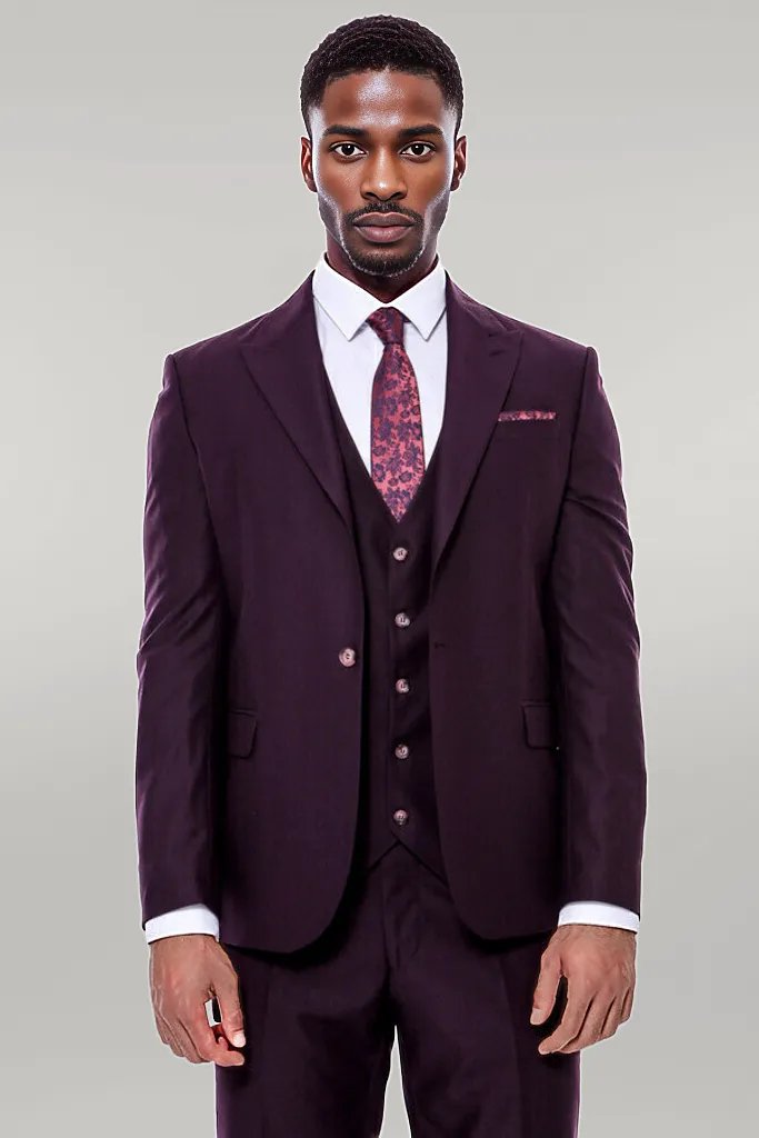 WSS Plain Wide Lapel Burgundy Men Suit  - Singen