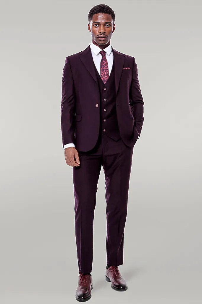 WSS Plain Wide Lapel Burgundy Men Suit  - Singen