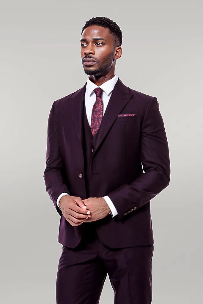 WSS Plain Wide Lapel Burgundy Men Suit  - Singen