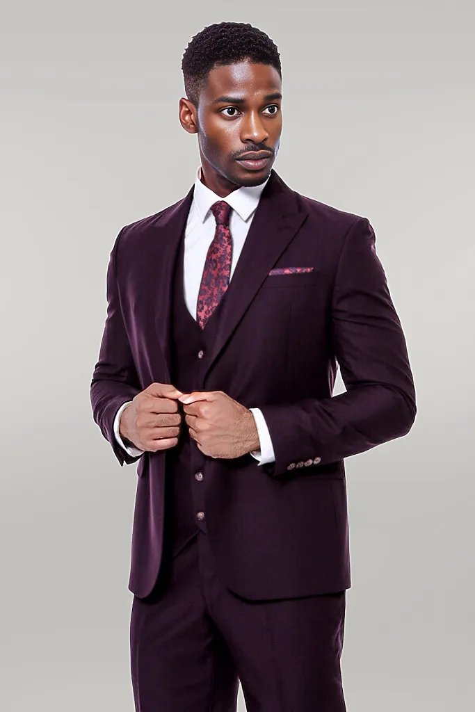 WSS Plain Wide Lapel Burgundy Men Suit  - Singen