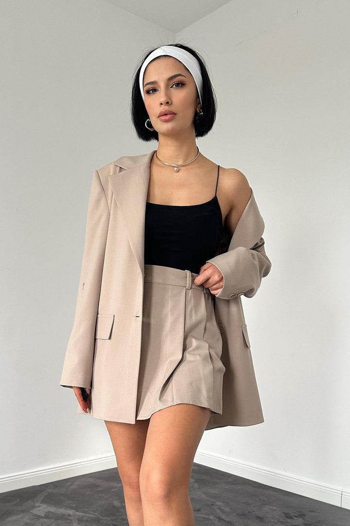 ELS Pleated Jacket and Skirt Set - Beige - Cannock