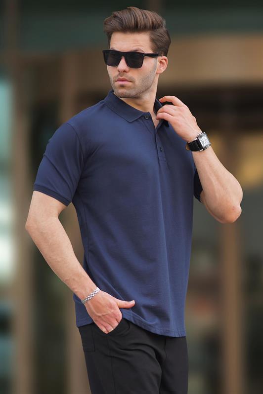 MDX Navy Blue Overfit Short Sleeve Polo Neck Men's T-shirt 7029 - Marina di Carrara