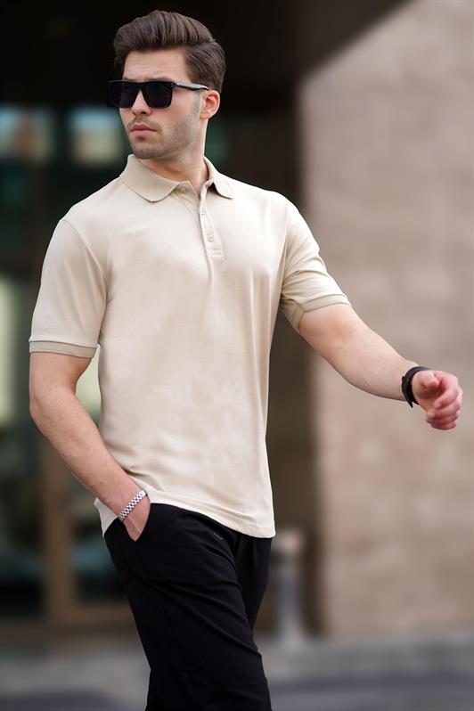 MDX Beige Overfit Short Sleeve Polo Neck Men's T-Shirt 7029 - Waterbury