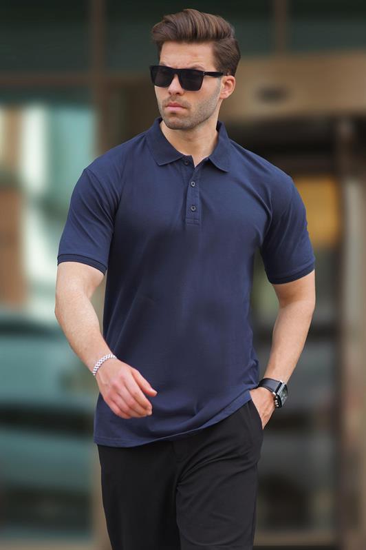 MDX Navy Blue Overfit Short Sleeve Polo Neck Men's T-shirt 7029 - Marina di Carrara