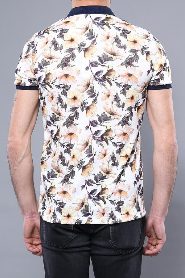 WSS Polo Neck Floral Pattern Orange T-Shirt  - Singen