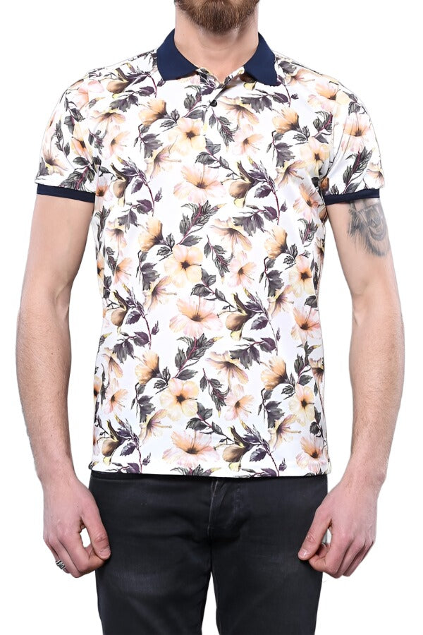 WSS Polo Neck Floral Pattern Orange T-Shirt  - Singen