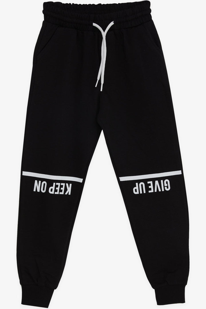 BRE Poyraz Kids Boys' Sweatpants with Printed Text for 4-8 Years, Black - San Francisco de los Romo