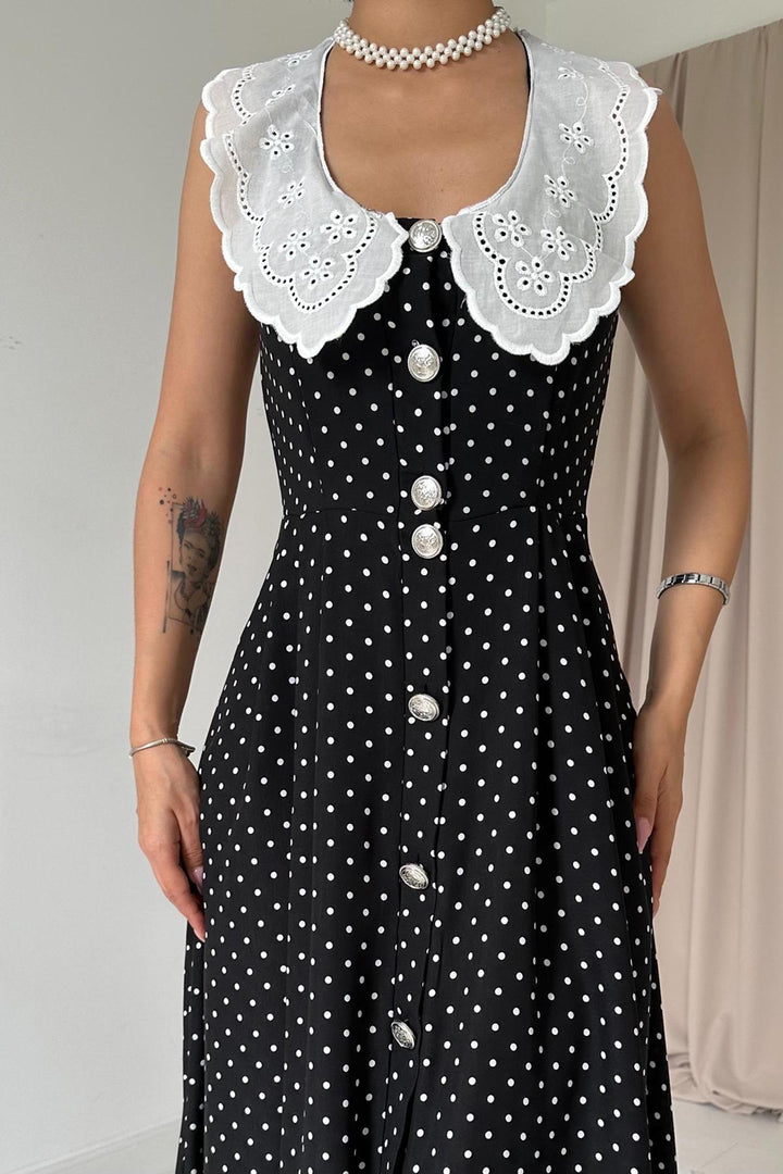 ELS Polka Dot Baby Collar Dress - Black - Beringen