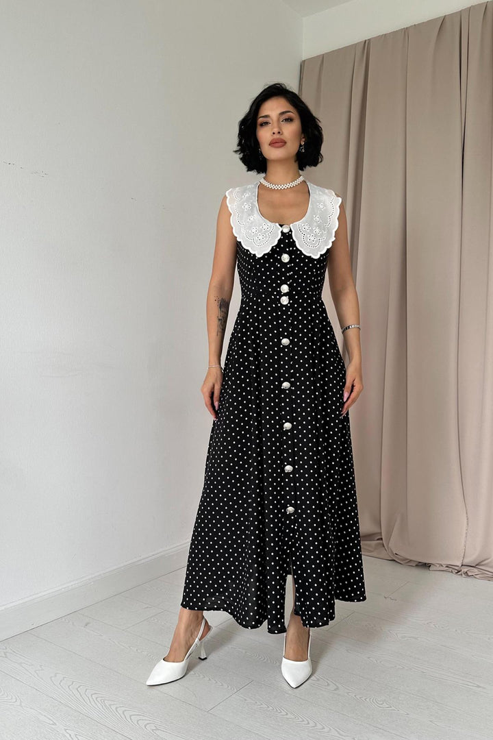 ELS Polka Dot Baby Collar Dress - Black - Beringen