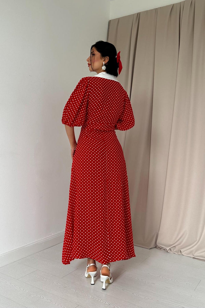 ELS Polka Dot Corset Dress - Red - Skenderaj