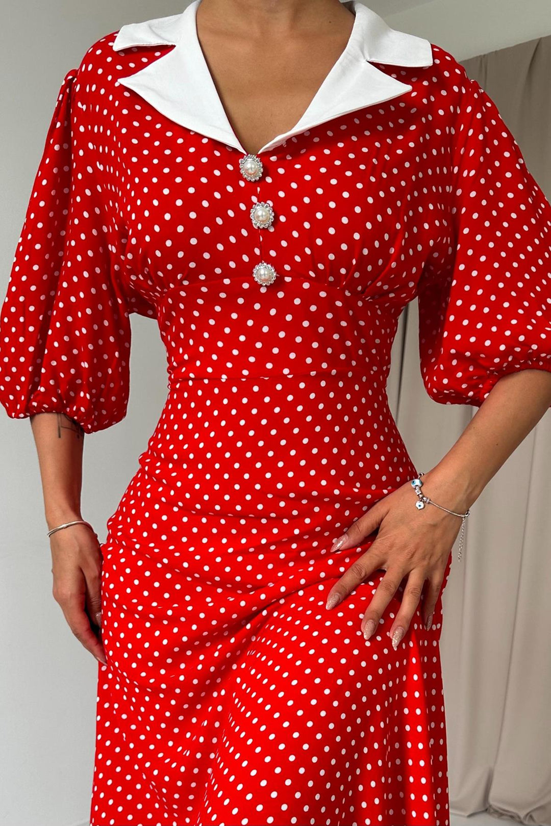 ELS Polka Dot Corset Dress - Red - Skenderaj