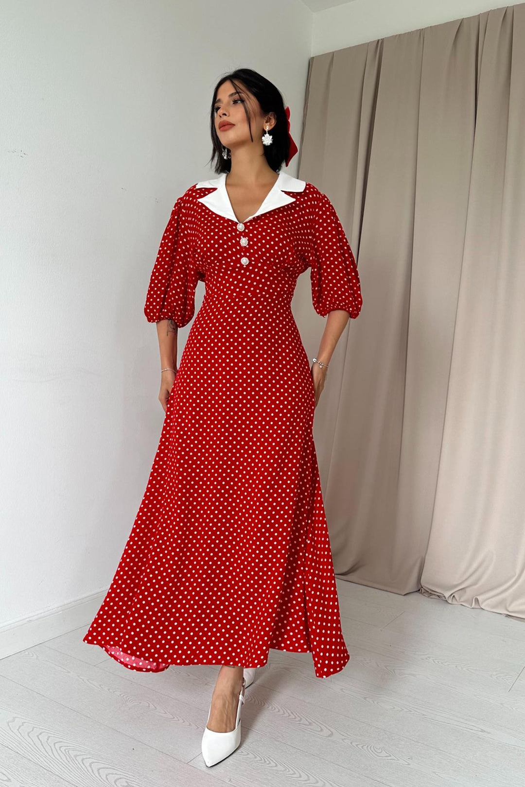 ELS Polka Dot Corset Dress - Red - Skenderaj