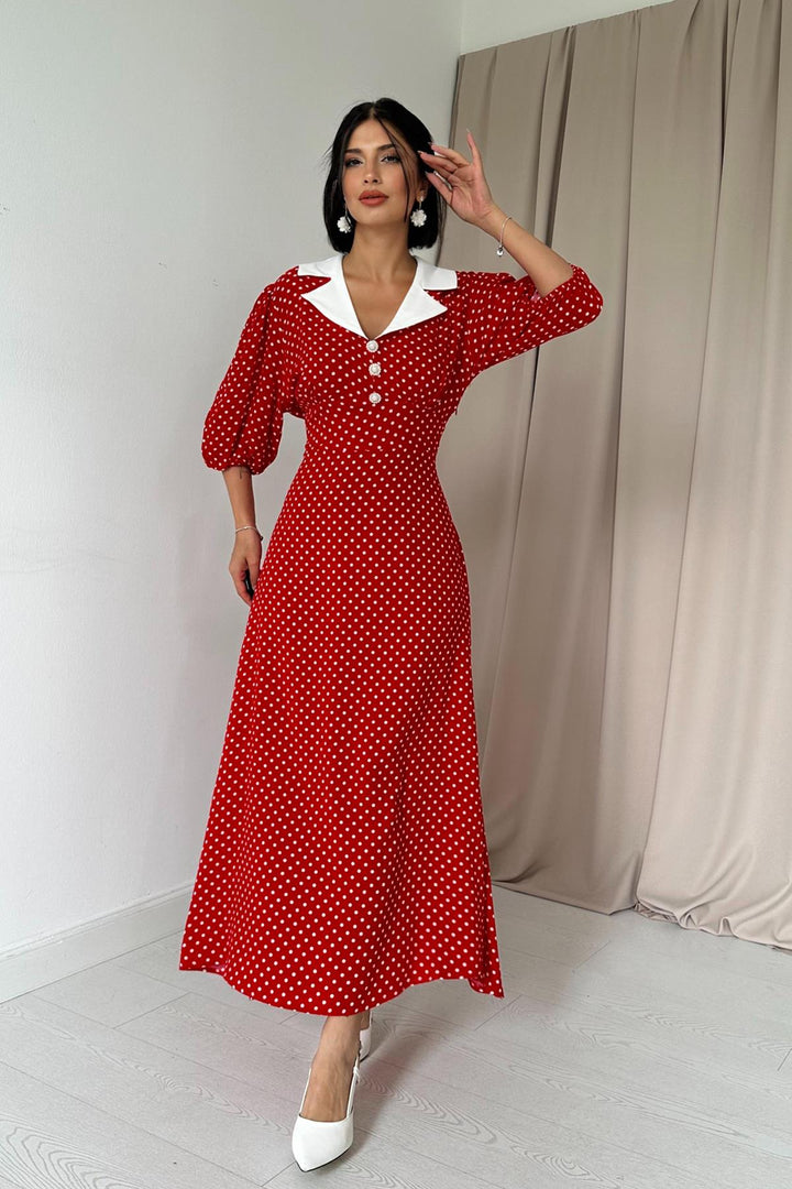 ELS Polka Dot Corset Dress - Red - Skenderaj