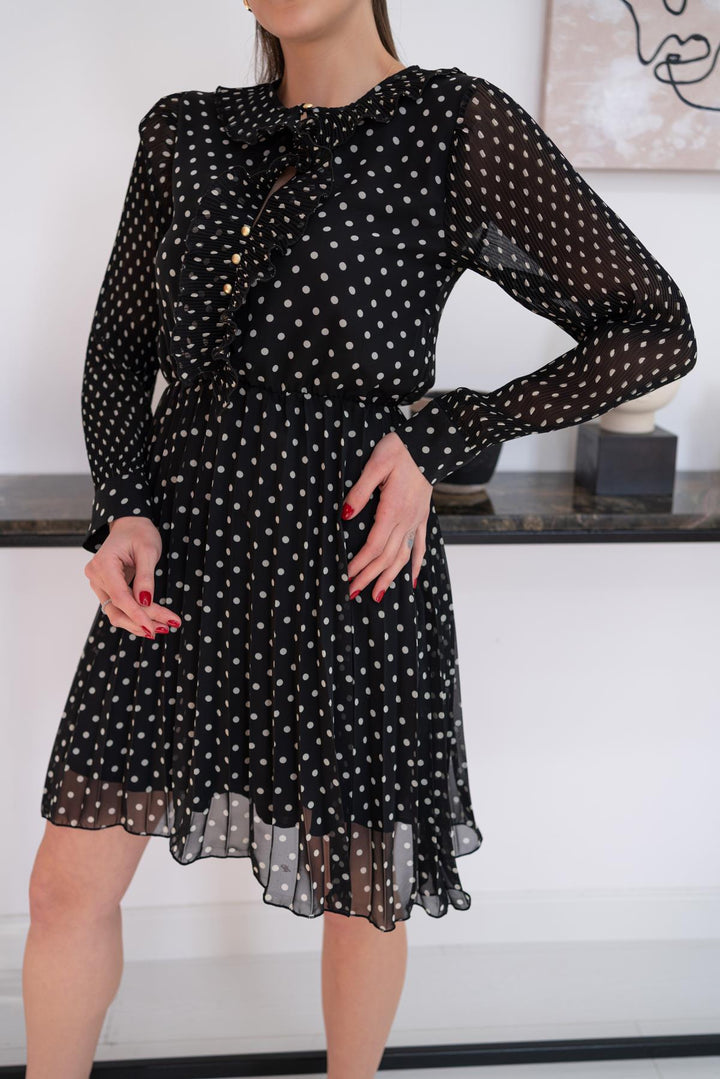 ELS Polka Dot Chiffon Dress - Black - Mexicali