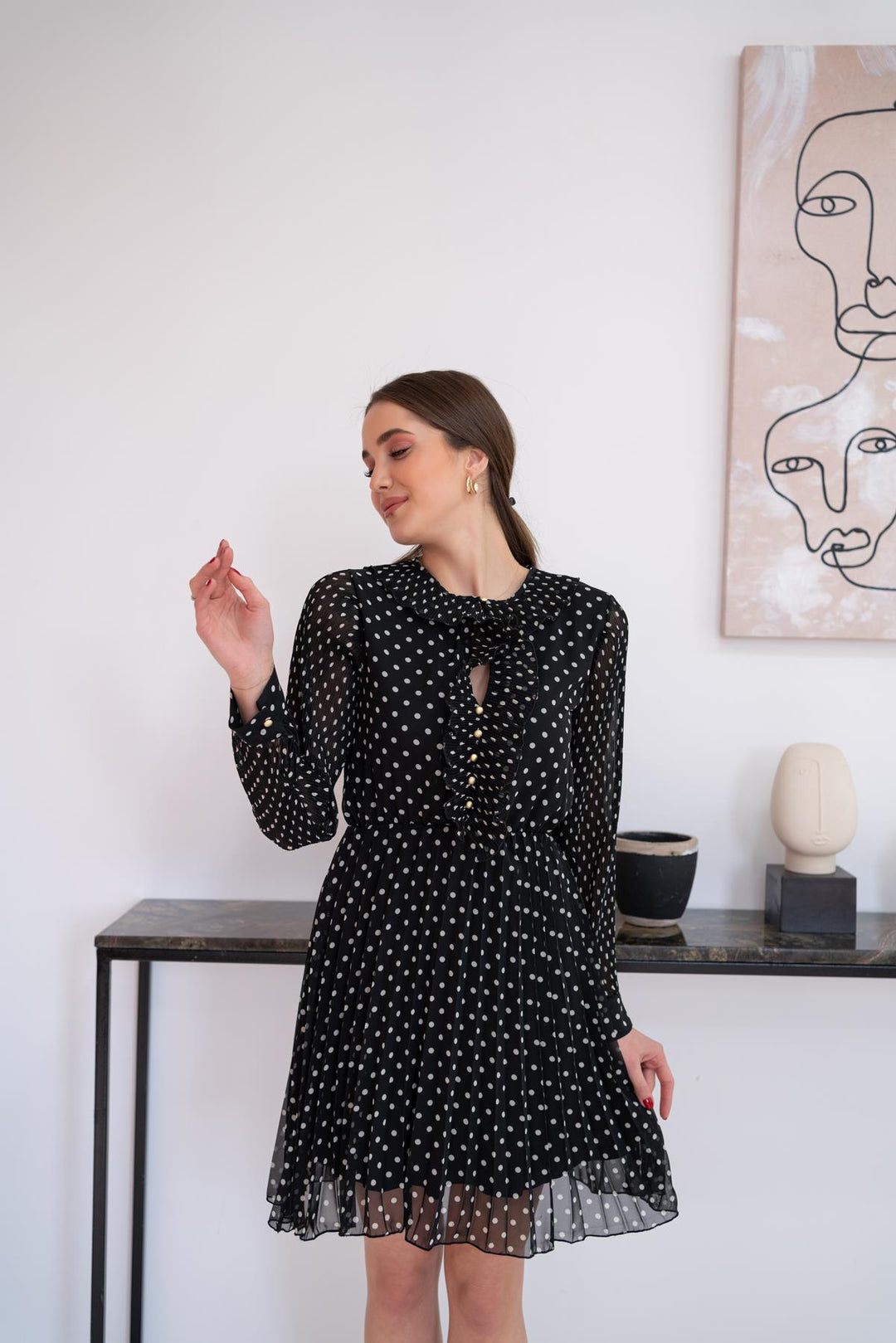 ELS Polka Dot Chiffon Dress - Black - Mexicali