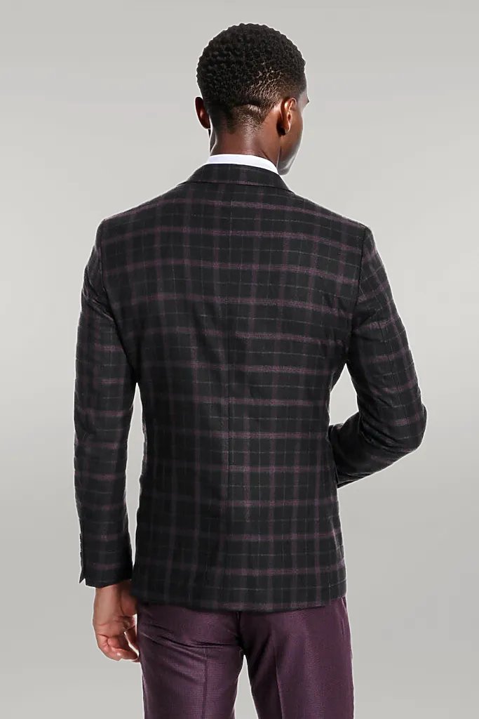 WSS Purple Vested Slim Fit Checked Black Men Suit  - Singen