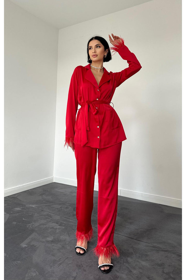 ELS Tasseled Satin Two-Piece Set - Red - Dollard-des-Ormeaux