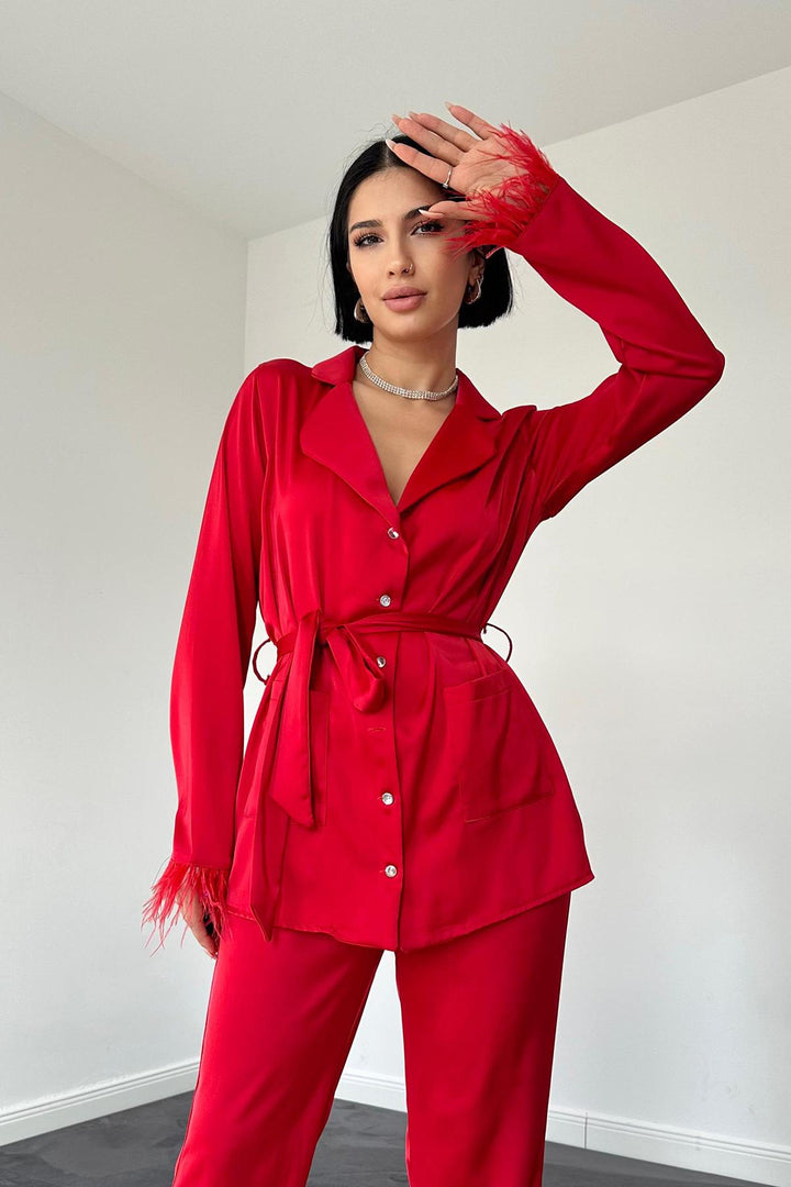 ELS Tasseled Satin Two-Piece Set - Red - Dollard-des-Ormeaux