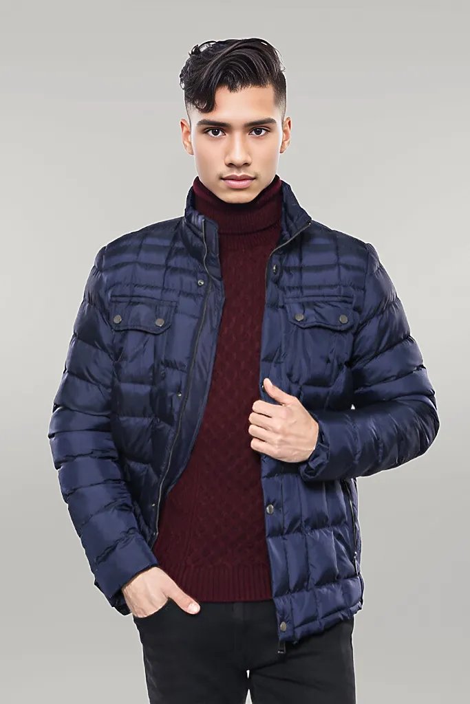 WSS Quilted Navy Blue Men Winter Coat  - Singen