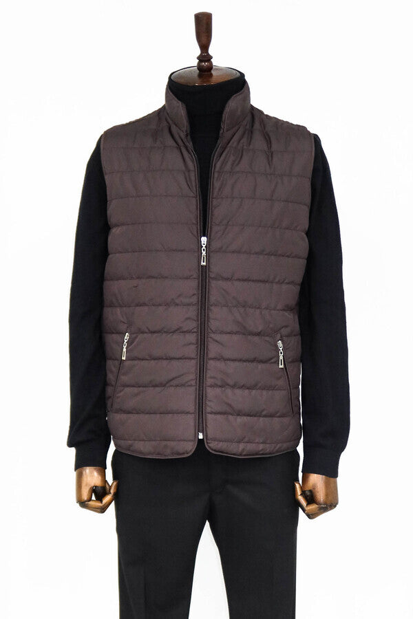 WSS Quilted Sleeveless Brown Men Down Vest  - Singen