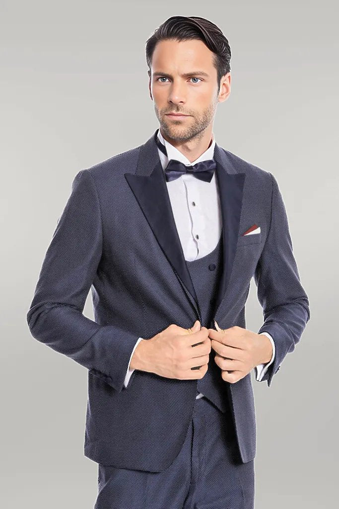 WSS Removable Lapel Vested Navy Blue Tuxedo  - Singen