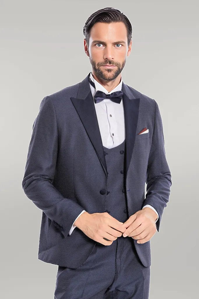 WSS Removable Lapel Vested Navy Blue Tuxedo  - Singen